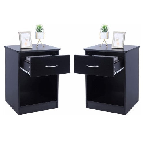Set of 2 Nightstand, Bedside Table with Drawer and Open Shelf, Modern MDF Bedside Side End Table for Home, Bedroom (Black) Set of 2 Nightstand, Bedside Table with Drawer and Open Shelf, Modern MDF Bedside Side End Table for Home, Bedroom (Black)